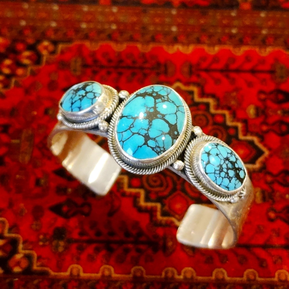 Navajo Roie Jaque Sterling and Turquoise cuff bracelet.